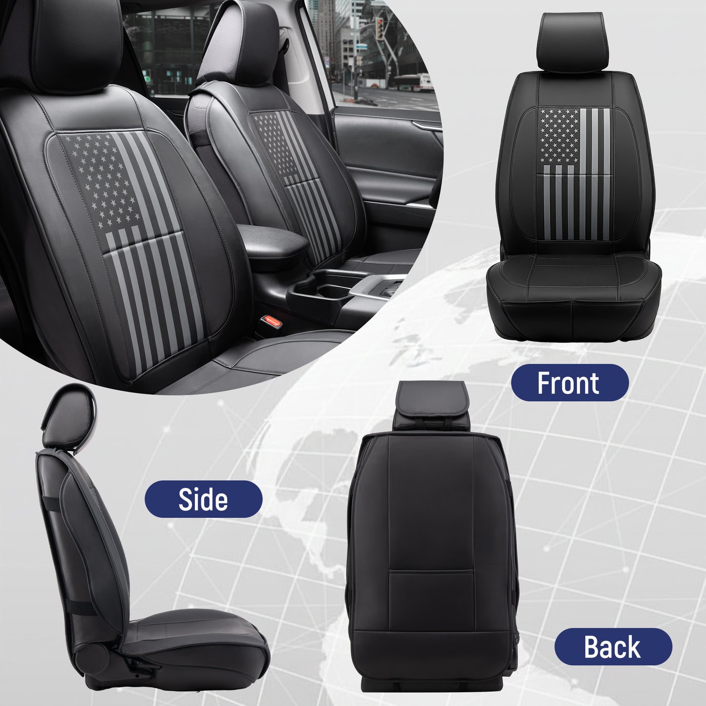 Caromop Car Seat Covers Front Set, Universal Fit, Premium Soft Water-proof Napa Leather, 5-Layer Padded Design seat cushion with Front Storage Pocket & Non-Slip Back
