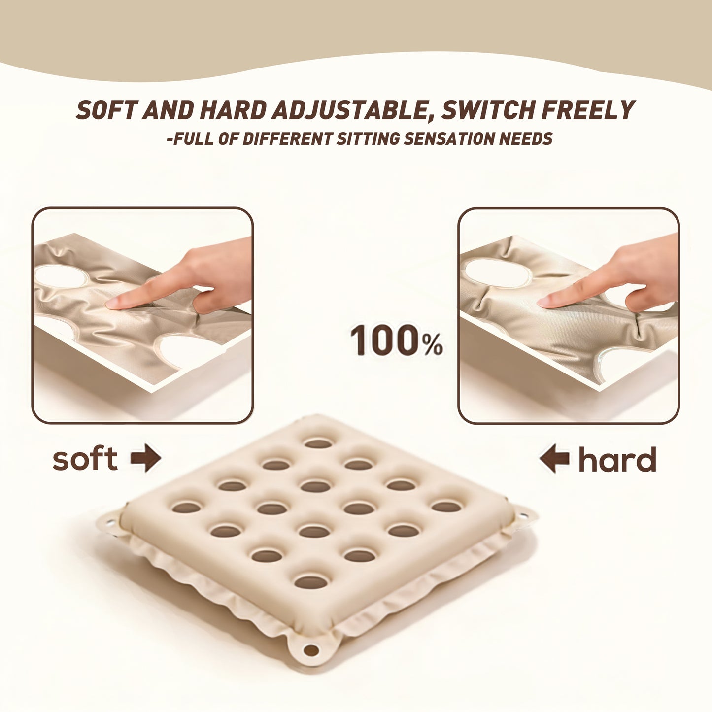 Inflatable Seat Cushions,Pressure Relief PVC breathable Cushion,Ideal for Office Chairs,Car Seats,Wheelchair waterproof Cushions,Comes with Air Pumps,Portable and Comfortable（Beige)