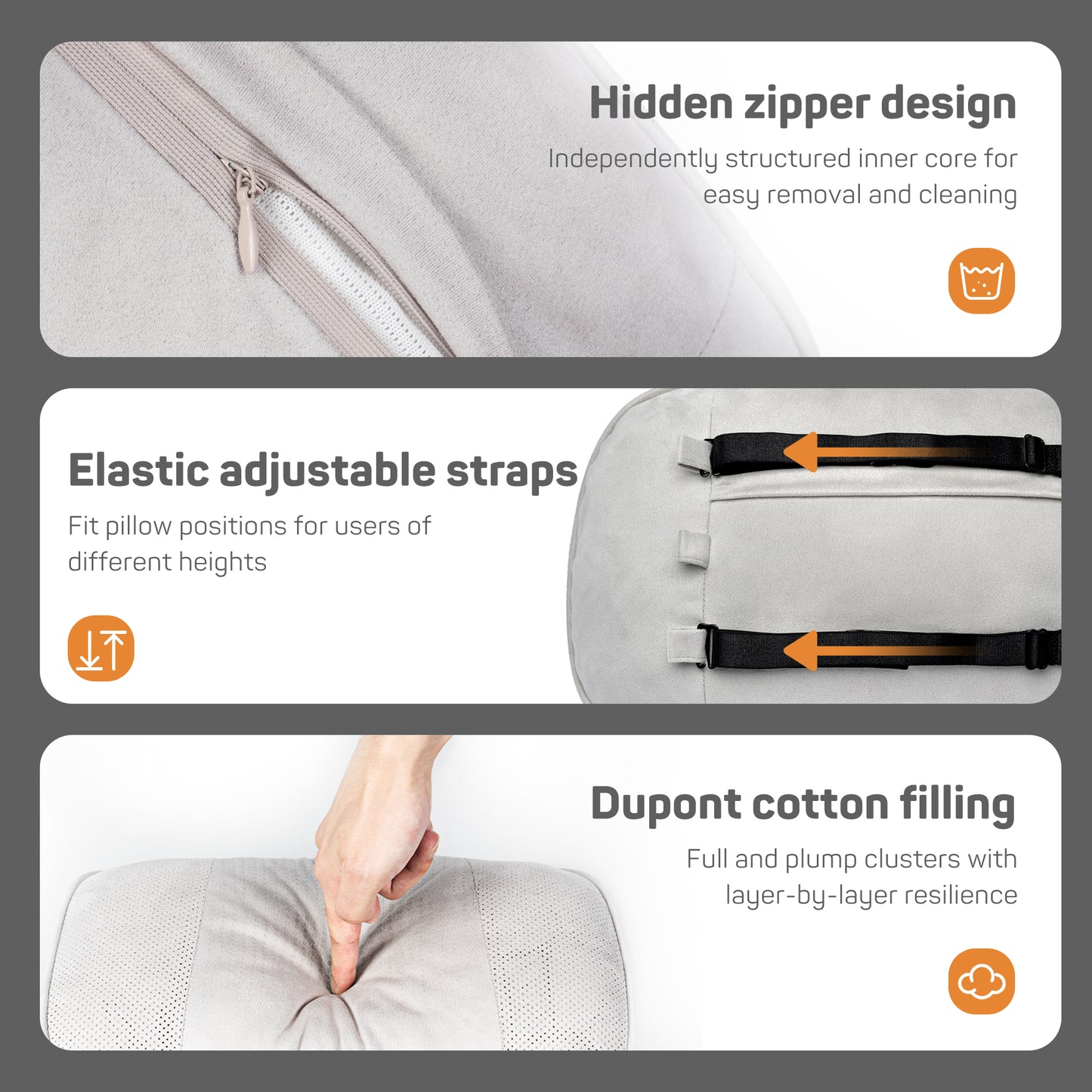 CAROMOP Ergonomic Car Headrest Neck Pillow Soft Suede Adjustable Height Breathable Cover Universal Fit for Driving Comfortable Instant Rebound Cloud Soft Support