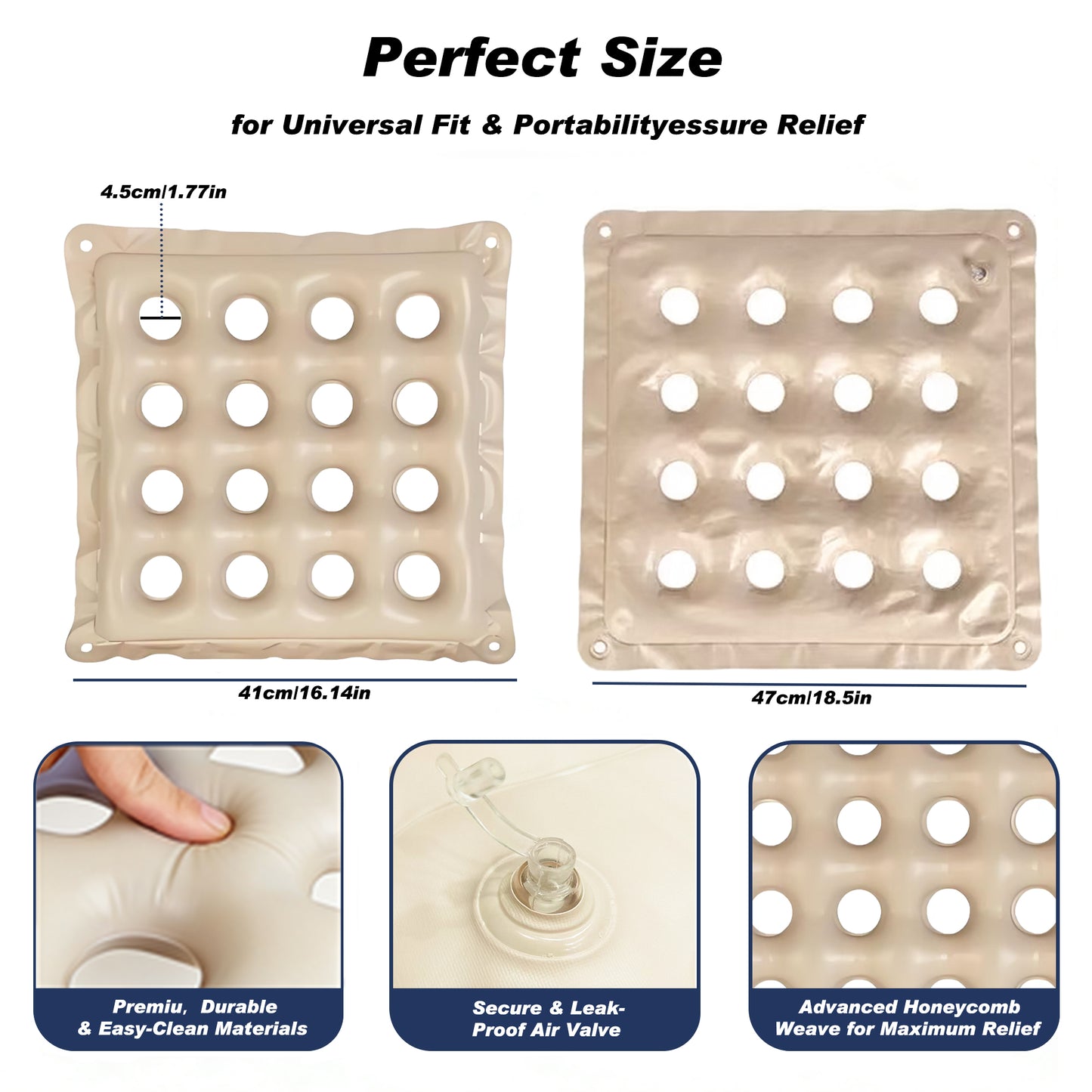 Inflatable Seat Cushions,Pressure Relief PVC breathable Cushion,Ideal for Office Chairs,Car Seats,Wheelchair waterproof Cushions,Comes with Air Pumps,Portable and Comfortable（Beige)