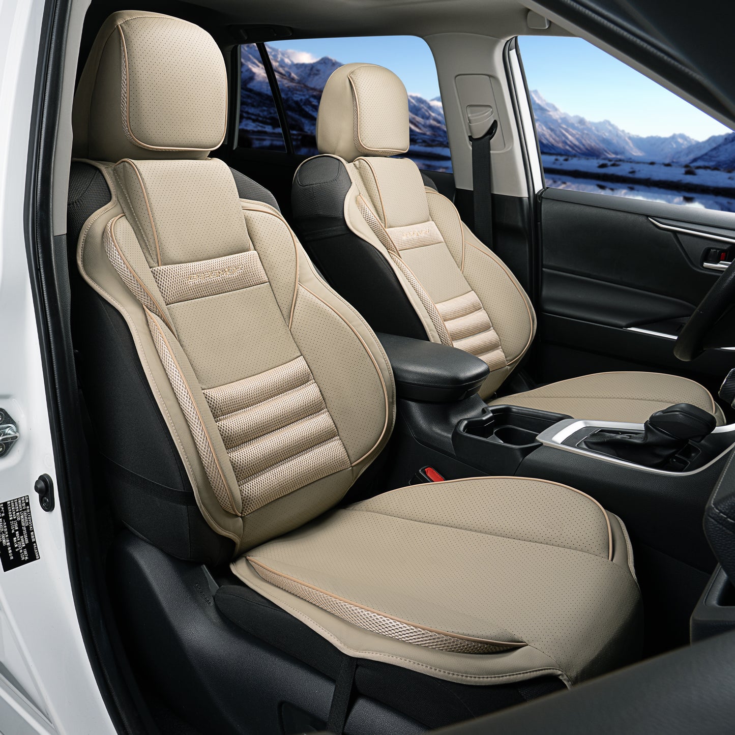 CAROMOP 3D Thick Car Seat Covers, Front Set, Breathable PU Leather with Mesh, Non-Slip, Universal Fit for Car, SUV, Van, Truck