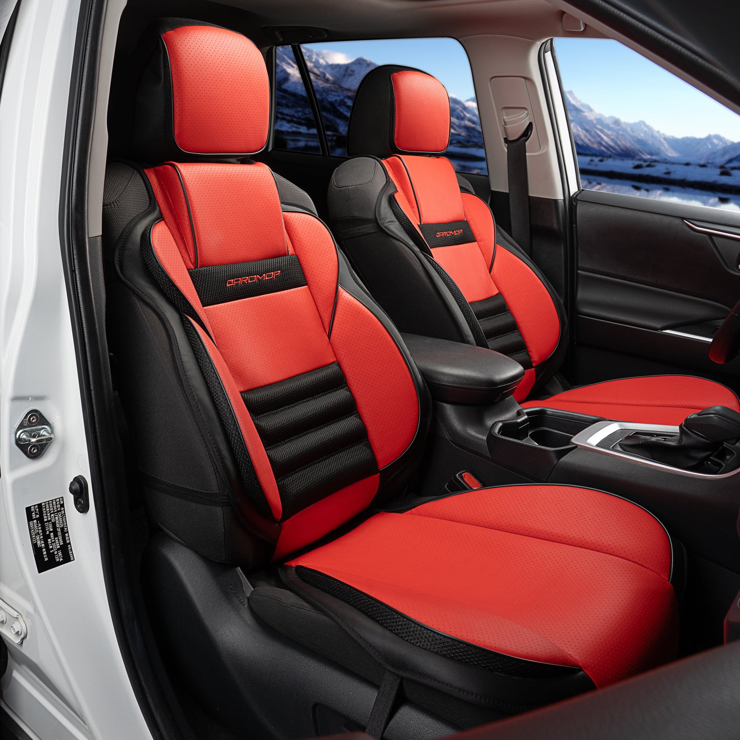 CAROMOP 3D Thick Car Seat Covers, Front Set, Breathable PU Leather with Mesh, Non-Slip, Universal Fit for Car, SUV, Van, Truck