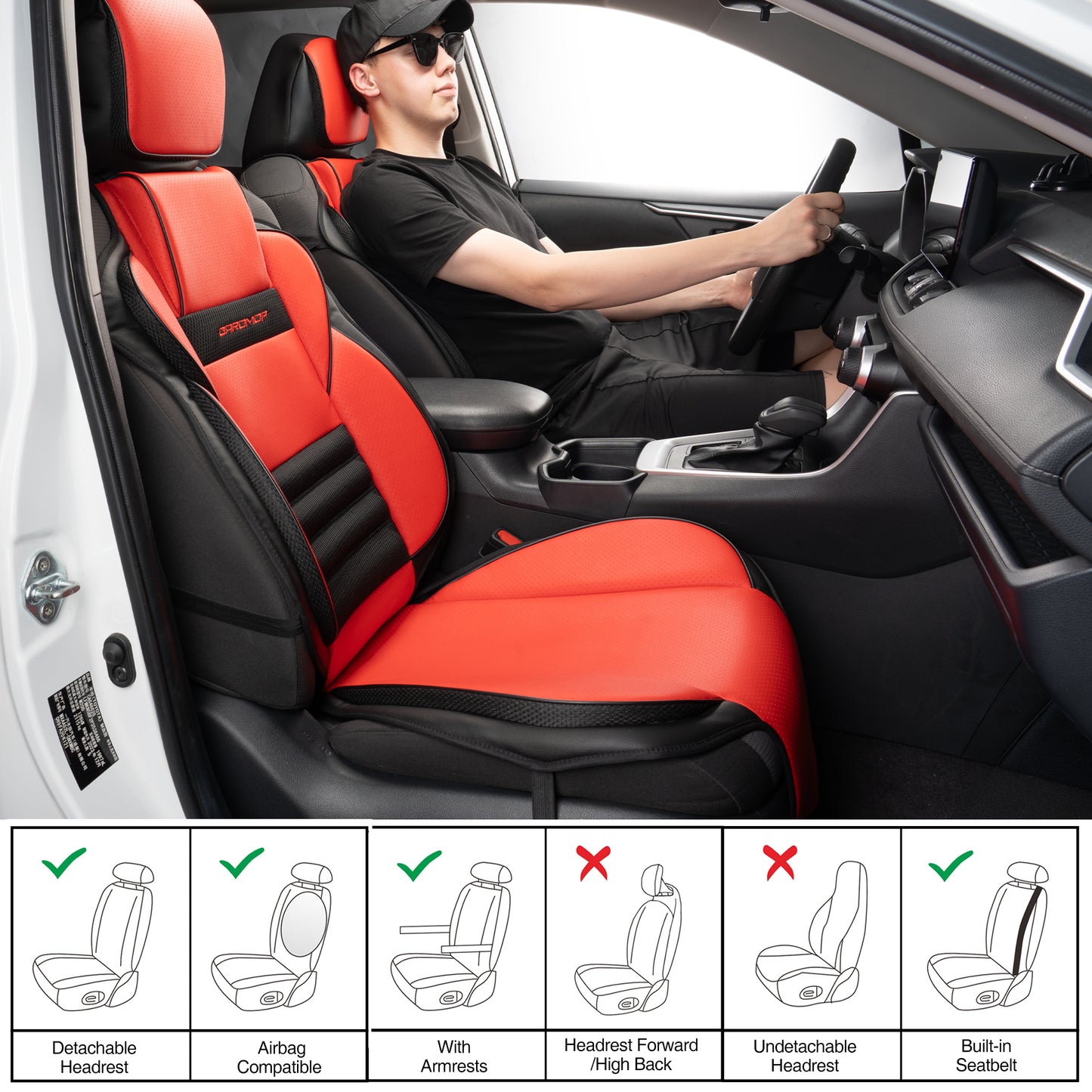 CAROMOP 3D Thick Car Seat Covers, Front Set, Breathable PU Leather with Mesh, Non-Slip, Universal Fit for Car, SUV, Van, Truck