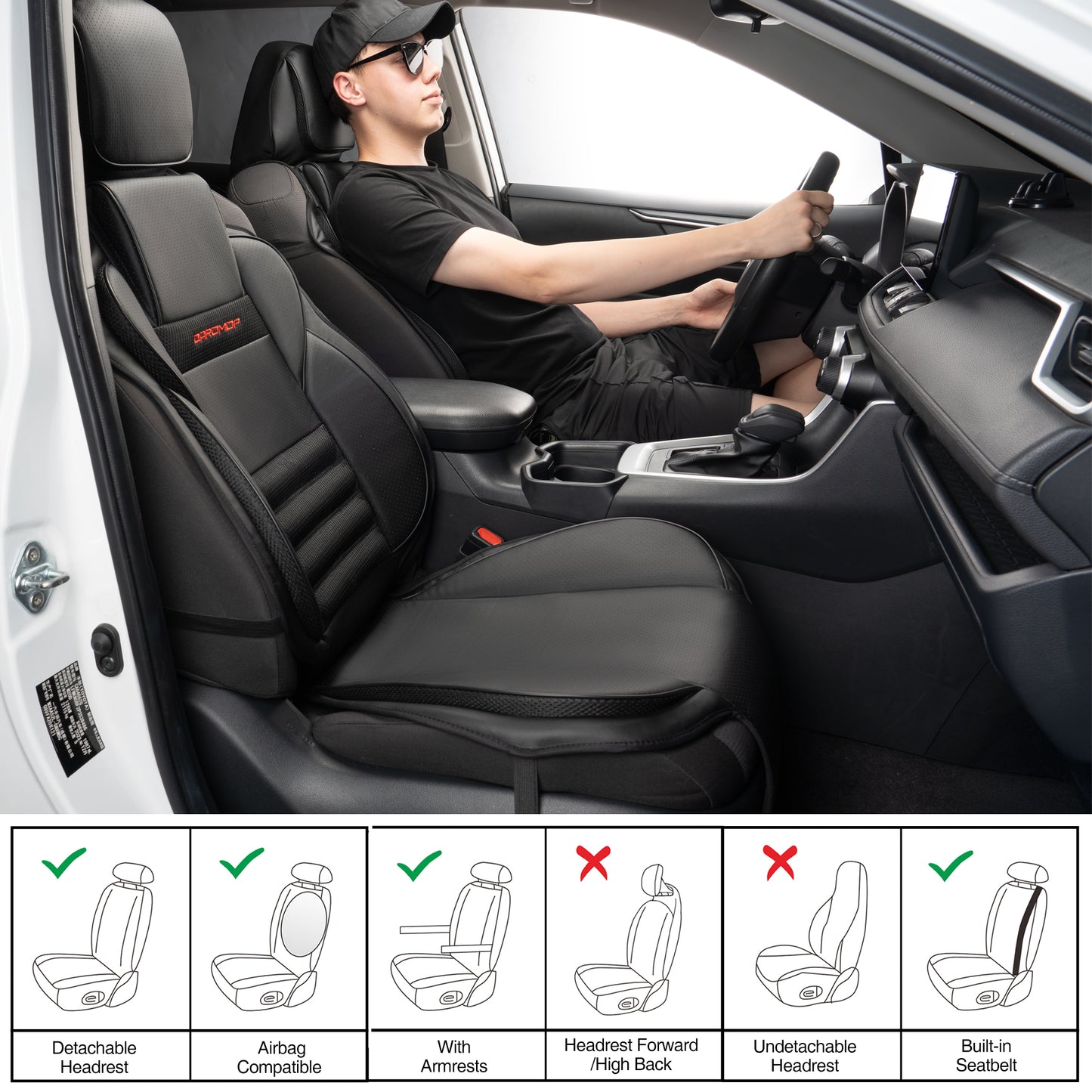 CAROMOP 3D Thick Car Seat Covers, Front Set, Breathable PU Leather with Mesh, Non-Slip, Universal Fit for Car, SUV, Van, Truck