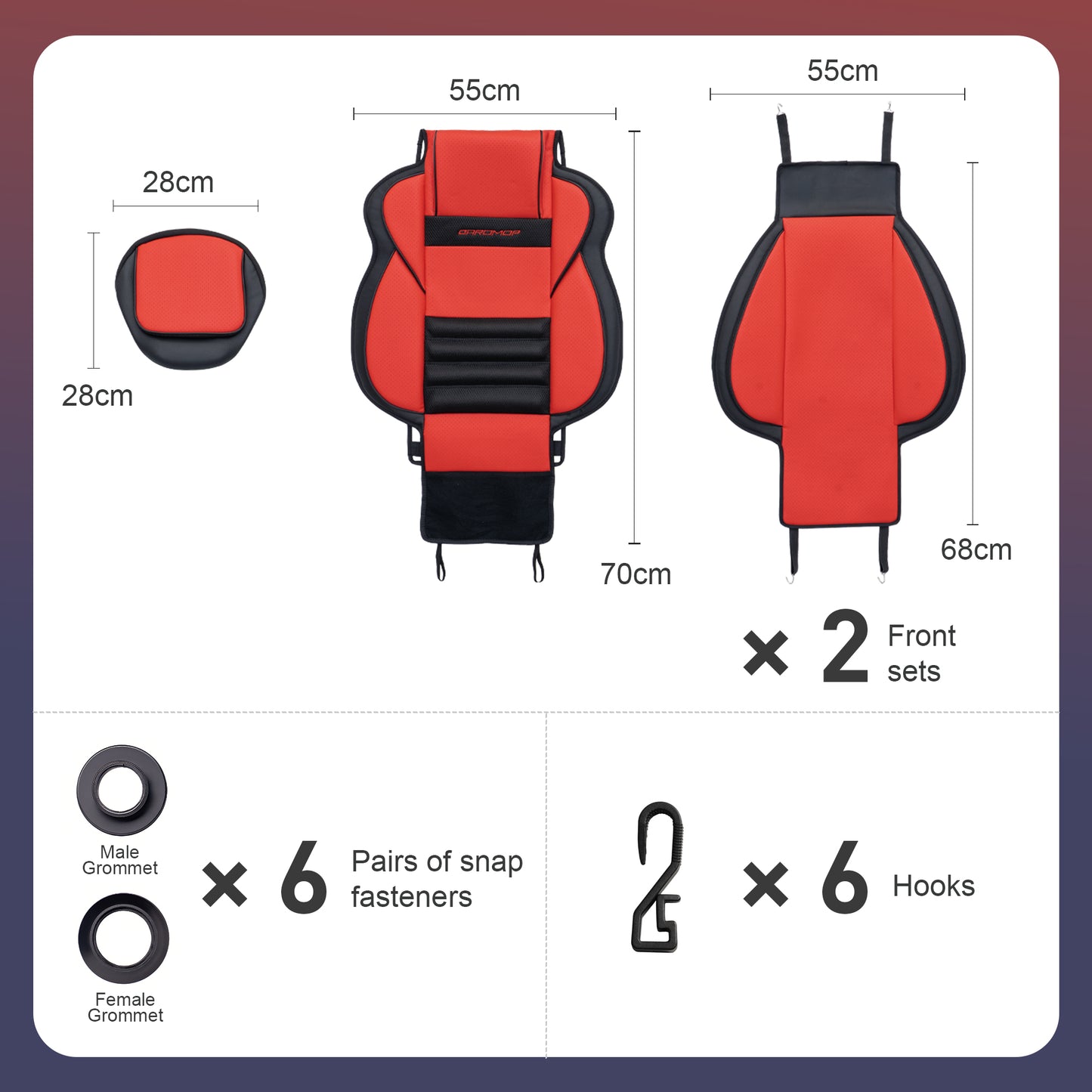 CAROMOP 3D Thick Car Seat Covers, Front Set, Breathable PU Leather with Mesh, Non-Slip, Universal Fit for Car, SUV, Van, Truck