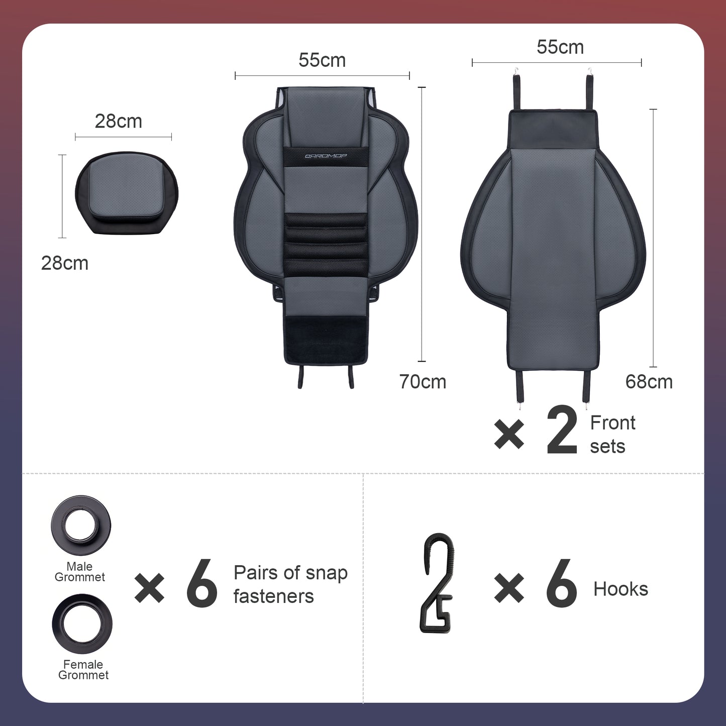 CAROMOP 3D Thick Car Seat Covers, Front Set, Breathable PU Leather with Mesh, Non-Slip, Universal Fit for Car, SUV, Van, Truck