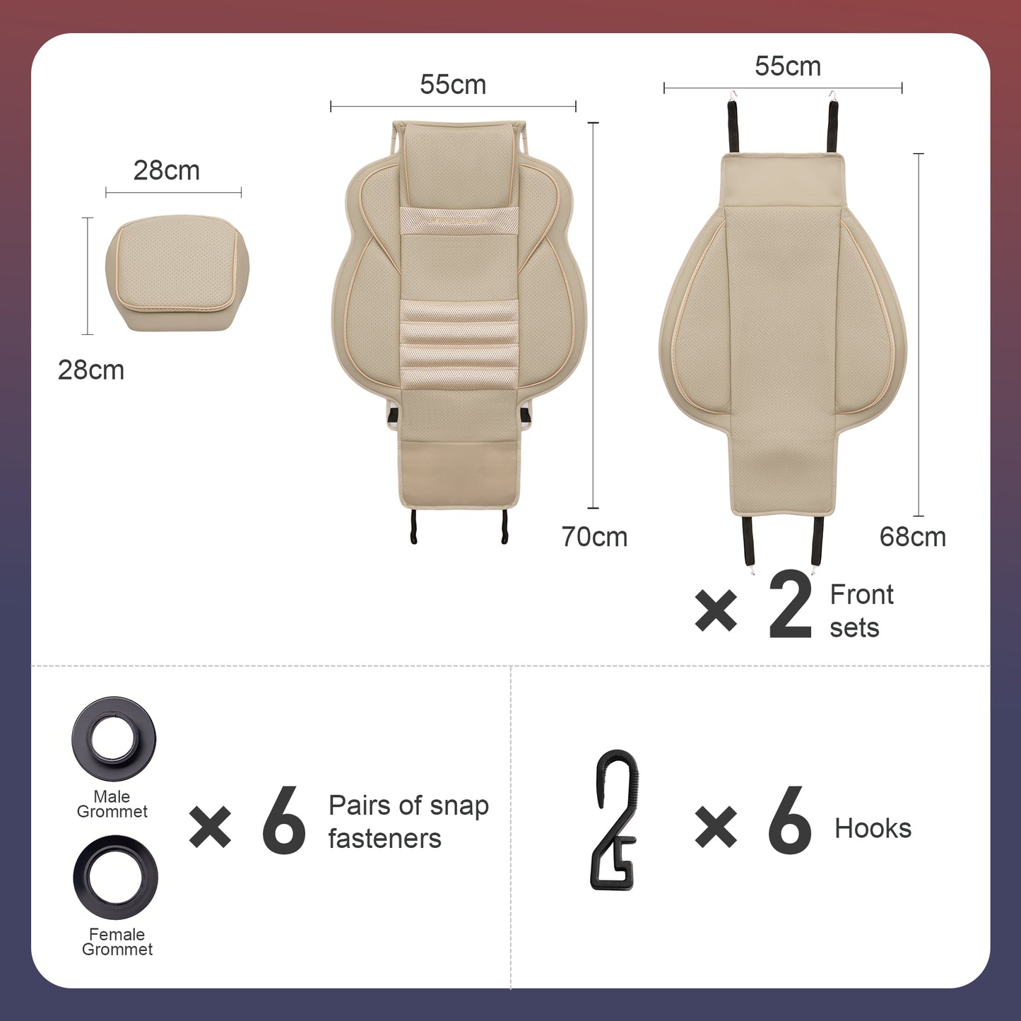 CAROMOP 3D Thick Car Seat Covers, Front Set, Breathable PU Leather with Mesh, Non-Slip, Universal Fit for Car, SUV, Van, Truck