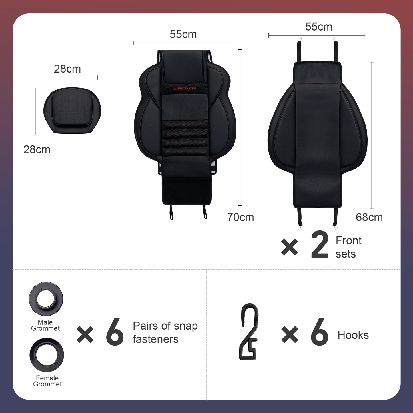 CAROMOP 3D Thick Car Seat Covers, Front Set, Breathable PU Leather with Mesh, Non-Slip, Universal Fit for Car, SUV, Van, Truck