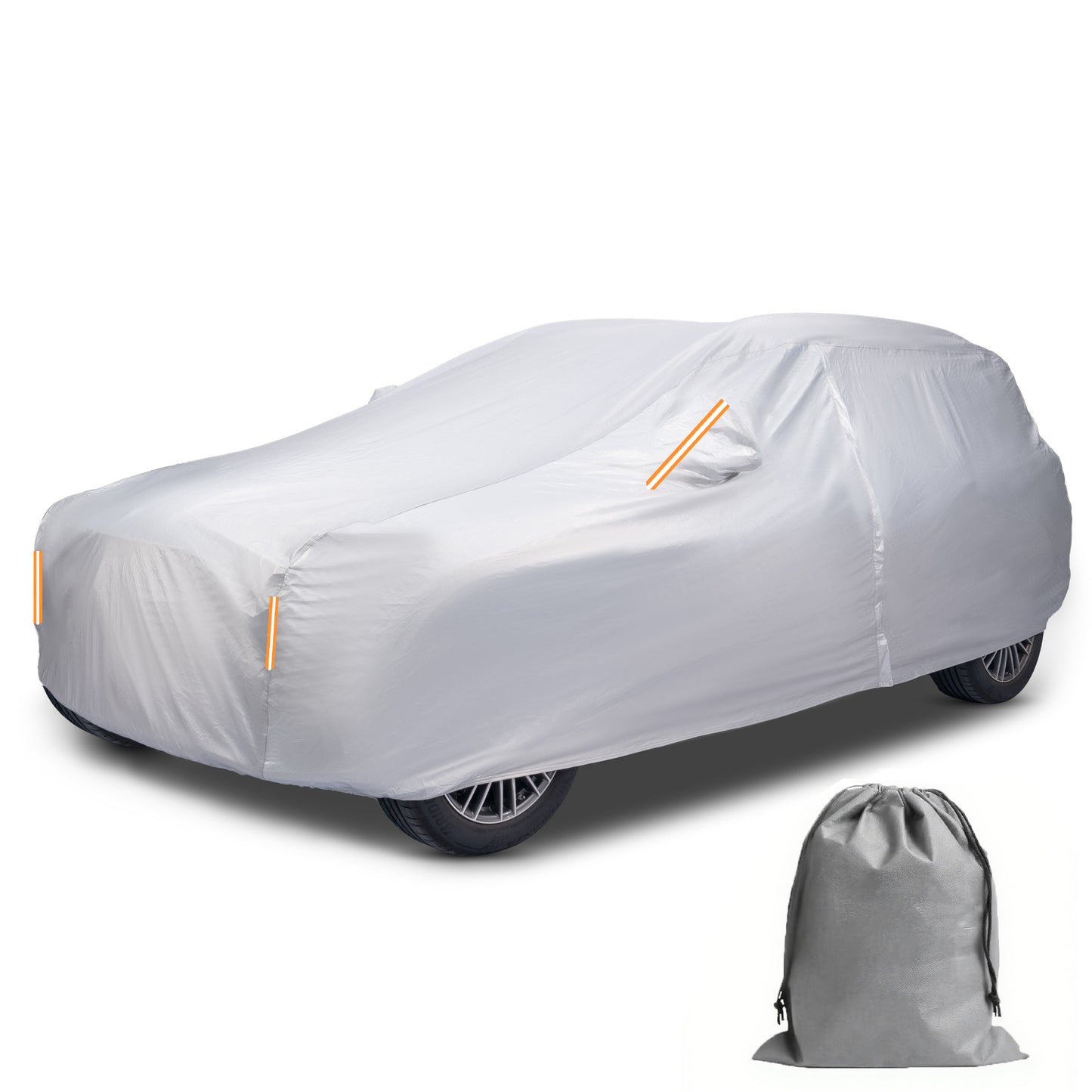 Caromop 10-Layer Waterproof Car Cover All Weather Protection (Snow, Rain, Sun) with Secure Fit Straps and Easy On/Off Zipper-Size